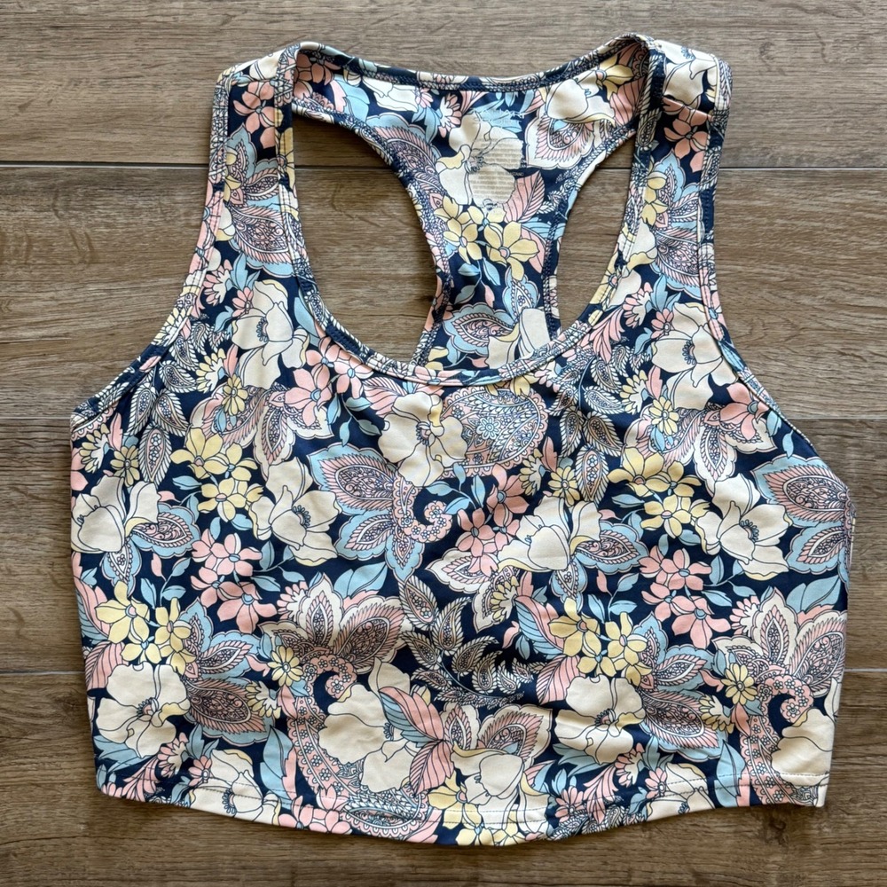 Tahari‎ Sport Floral Paisley Racerback Crop Top Navy Multi Plus Sz 1X Activewear